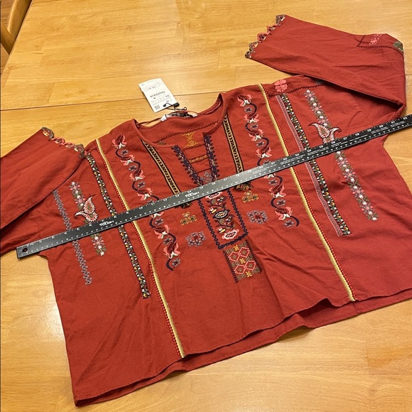 NWT Zara Terracotta Blouse Embroidered Aztec Boho Top XL Long Sleeve Shirt New - Picture 11 of 15